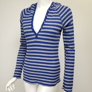 Splendid Stripe Waffle Knit Hooded Shirt